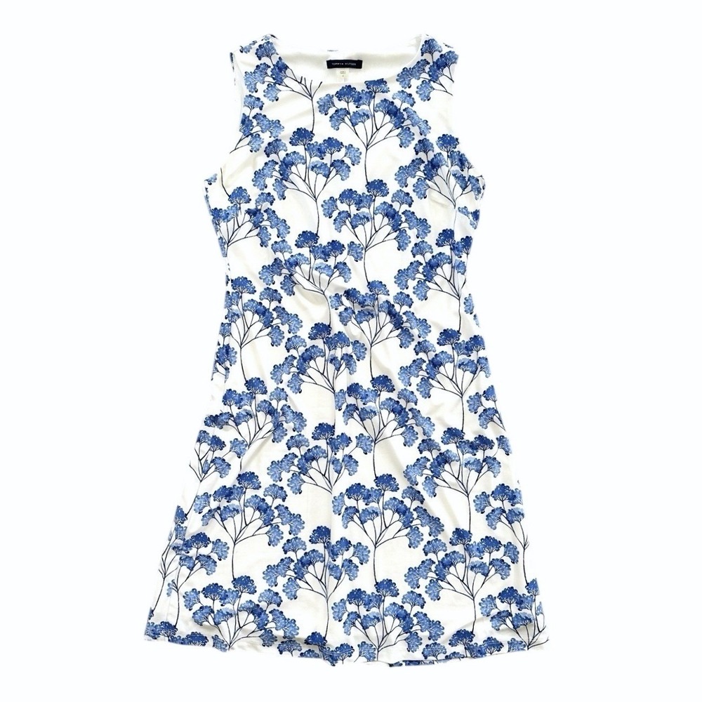 Tommy Hilfiger Dress Size 4 White Blue Floral Sleeveless Above Knee Garden Party